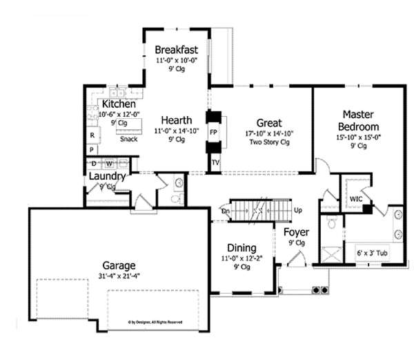 House Blueprint - Colonial Floor Plan - Main Floor Plan #51-1018