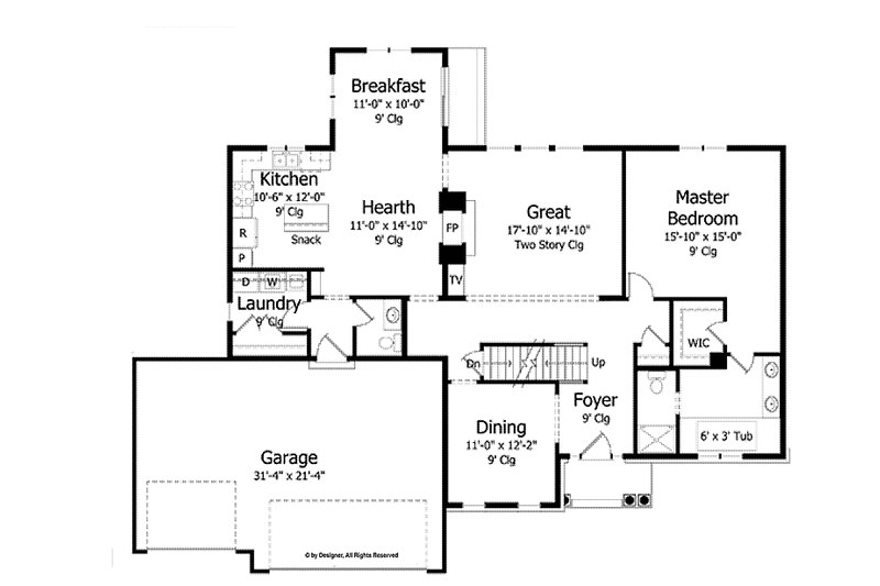 House Blueprint - Floor Plan - Main Floor for Colonial House Plan #51-1018 - 4 bed, 3.5 bath