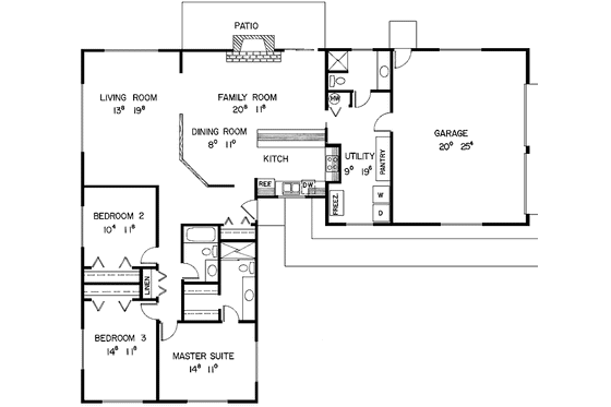 Floor Plan - Main Floor for Contemporary House Plan #60-900 - 3 bed, 3 bath