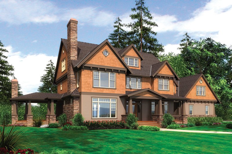 Architectural House Design - Front View - 4000 square foot Country Craftsman home