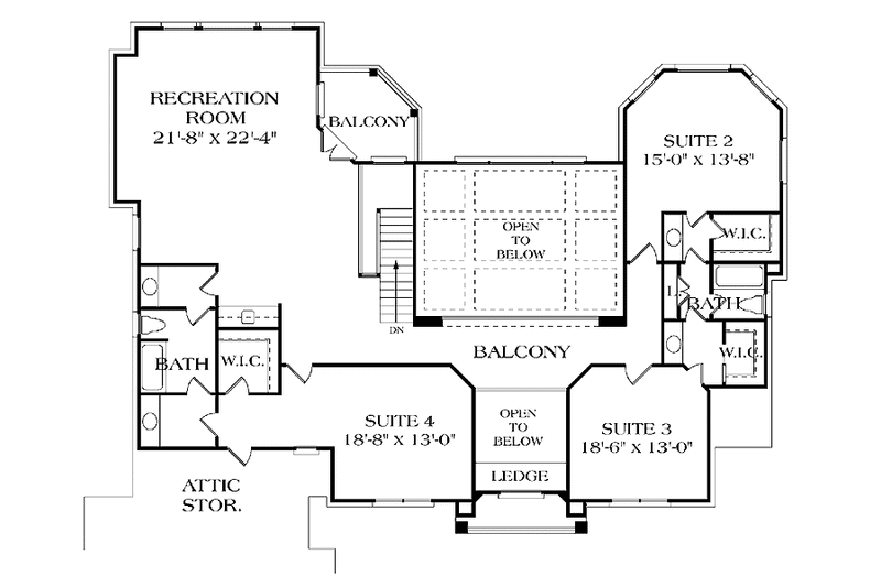 Dream House Plan - Floor Plan - Upper Floor for Mediterranean House Plan #453-312 - 4 bed, 3.5 bath