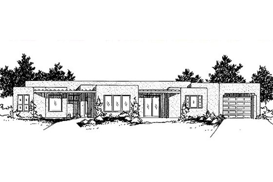 Exterior - Front Elevation for Adobe / Southwestern House Plan #24-214 - 3 bed, 3.5 bath