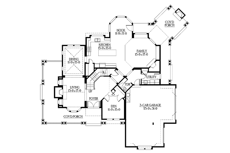 Home Plan - Floor Plan - Main Floor for Craftsman House Plan #132-237 - 4 bed, 3.5 bath