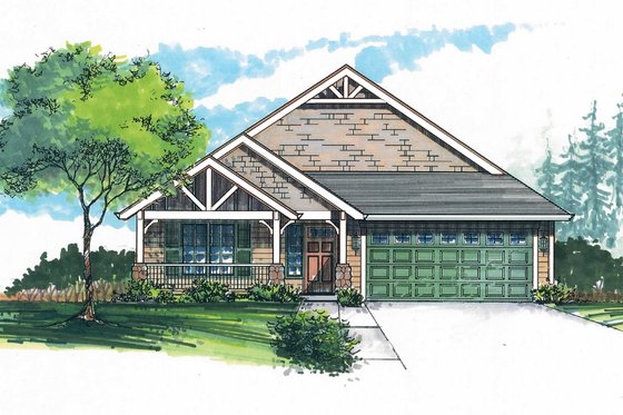 Exterior - Front Elevation for Craftsman House Plan #53-463 - 3 bed, 2 bath