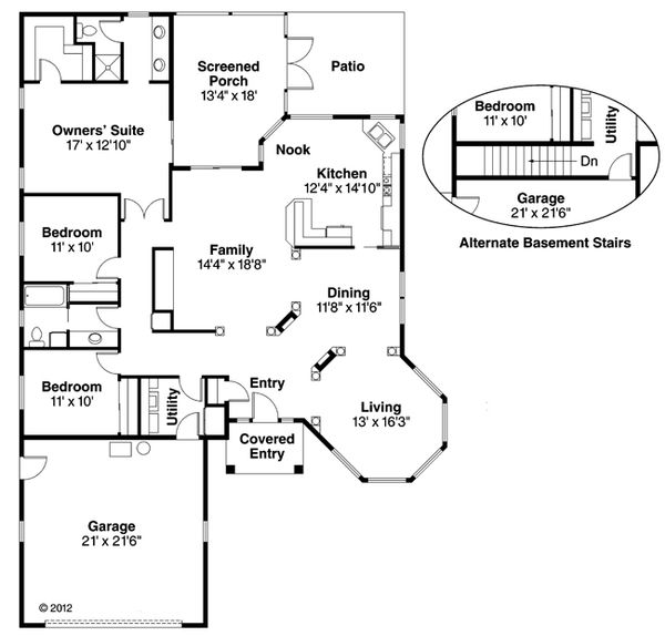 Architectural House Design - Mediterranean Floor Plan - Main Floor Plan #124-432