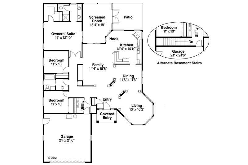 Home Plan - Floor Plan - Main Floor for Mediterranean House Plan #124-432 - 3 bed, 2 bath