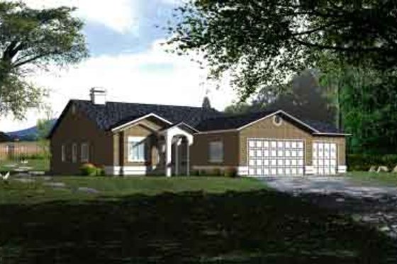 Exterior - Front Elevation for Adobe / Southwestern House Plan #1-967 - 4 bed, 2 bath