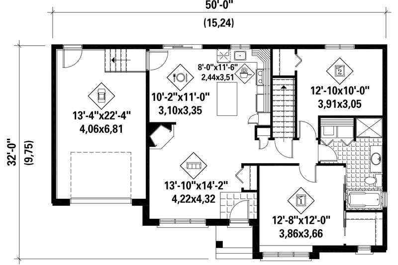 Dream House Plan - Floor Plan - Main Floor for Ranch House Plan #25-4547 - 2 bed, 1 bath