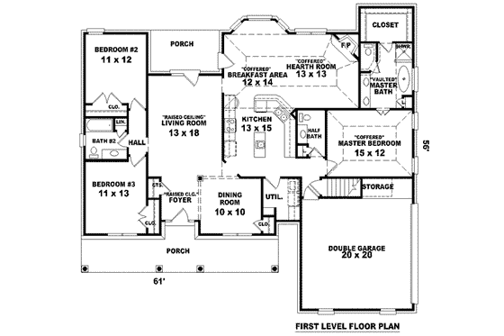 Floor Plan - Main Floor for Southern House Plan #81-1068 - 3 bed, 2.5 bath