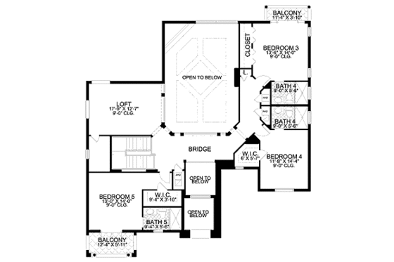 Floor Plan - Upper Floor for Mediterranean House Plan #420-163 - 5 bed, 6.5 bath
