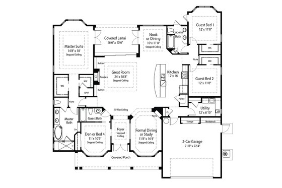 Floor Plan - Main Floor for Farmhouse House Plan #938-54 - 3 bed, 3 bath