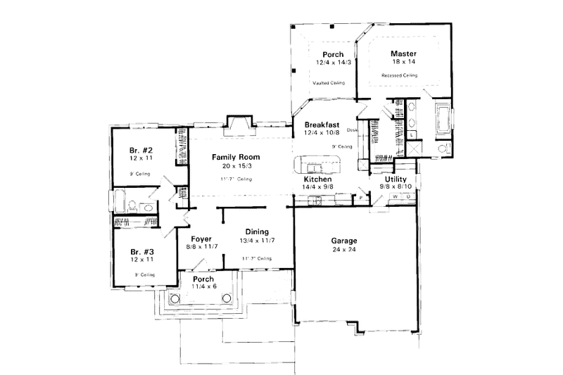 House Design - Floor Plan - Main Floor for Traditional House Plan #41-136 - 3 bed, 2 bath