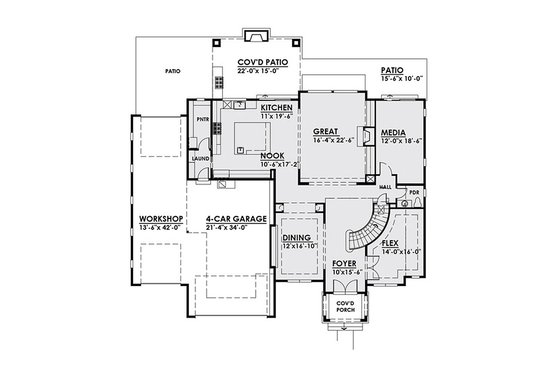 Floor Plan - Main Floor for Classical House Plan #1066-18 - 4 bed, 3.5 bath