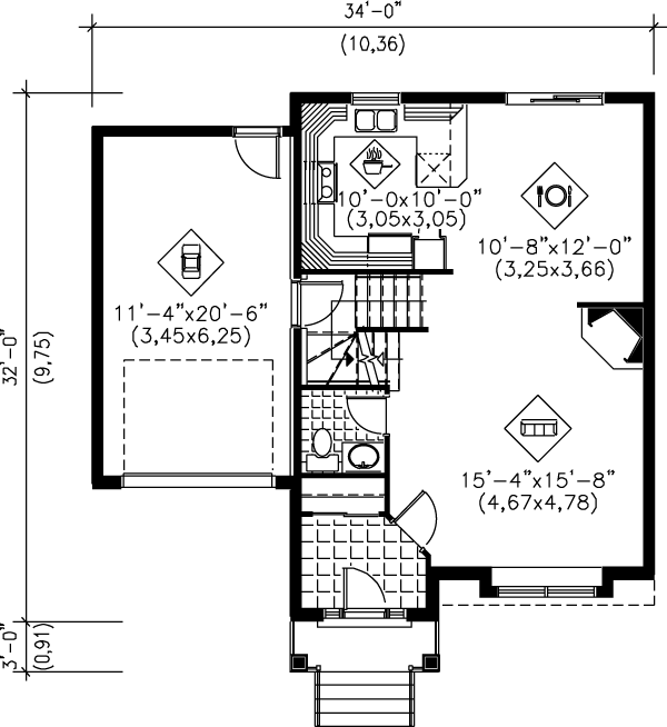 European Style House Plan - 3 Beds 1.5 Baths 1809 Sq/Ft Plan #25-223 ...