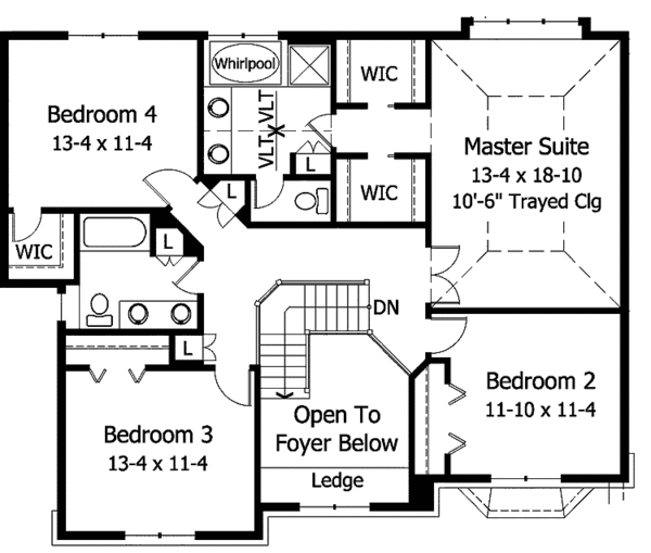 Architectural House Design - Colonial Floor Plan - Upper Floor Plan #51-956