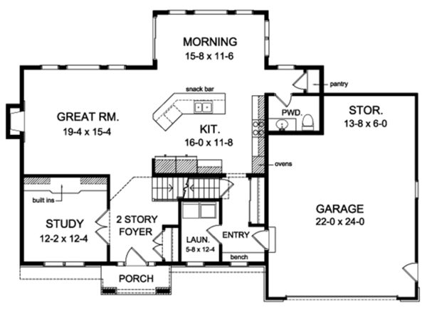 Architectural House Design - Colonial Floor Plan - Main Floor Plan #1010-154