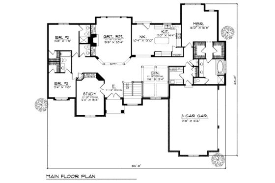 Floor Plan - Main Floor for European House Plan #70-463 - 3 bed, 3.5 bath