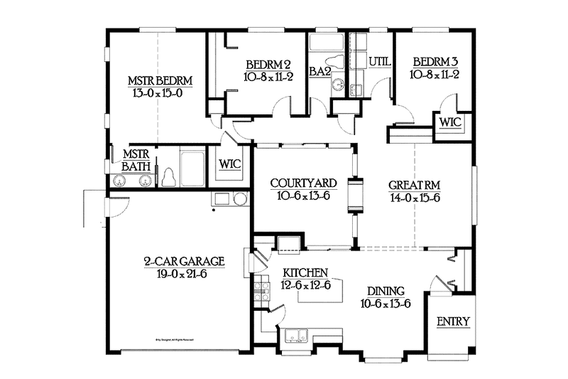 Home Plan - Floor Plan - Main Floor for Craftsman House Plan #132-531 - 3 bed, 2 bath