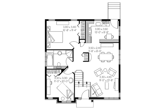 Floor Plan - Main Floor for Country House Plan #23-2358 - 2 bed, 1 bath