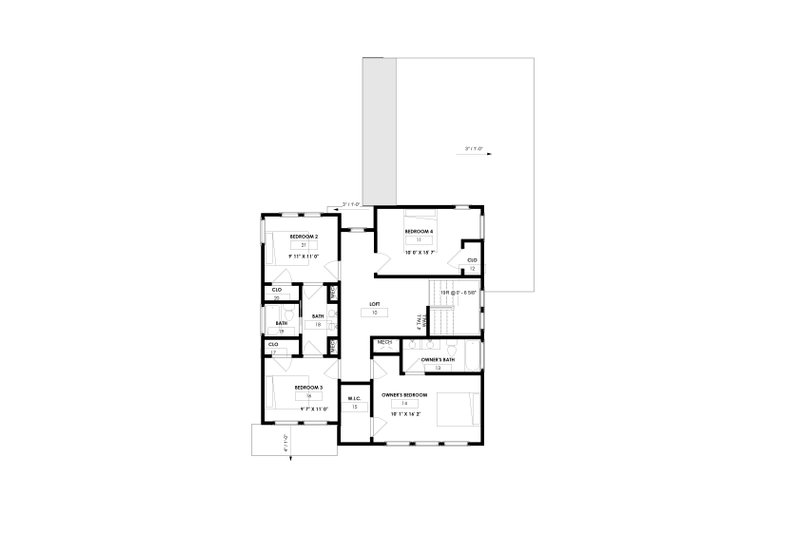 Home Plan - Floor Plan - Upper Floor for Contemporary House Plan #1129-14 - 4 bed, 2.5 bath