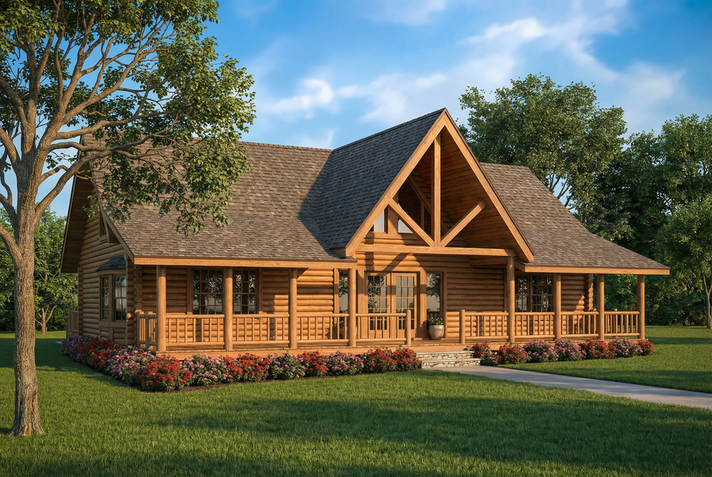 Exterior - Front Elevation 2 for Log House Plan #17-502 - 2 bed, 2 bath
