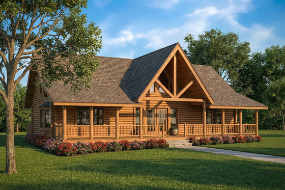 Exterior - Front Elevation for Log House Plan #17-502 - 2 bed, 2 bath