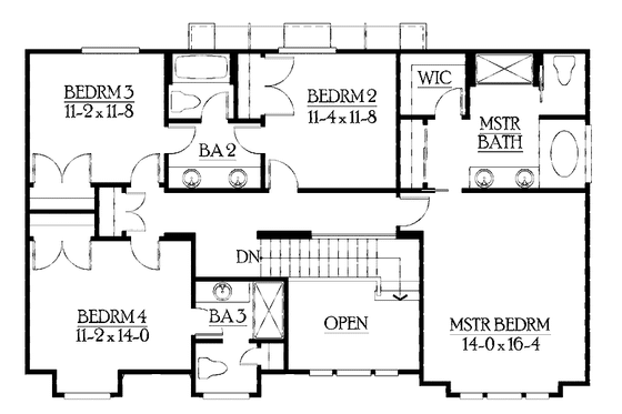 Floor Plan - Upper Floor for Craftsman House Plan #132-400 - 4 bed, 3.5 bath