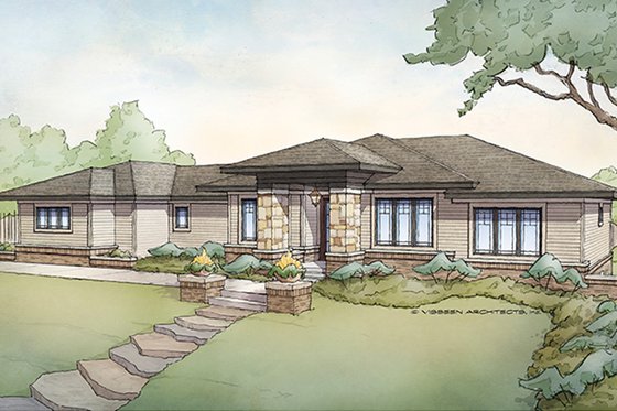 Exterior - Front Elevation 5 for Prairie House Plan #928-279 - 5 bed, 3 bath