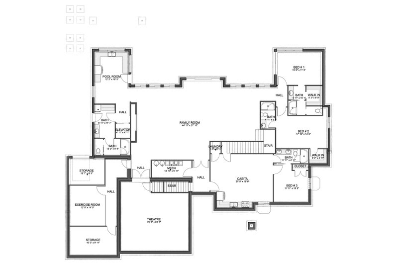 Home Plan - Floor Plan - Lower Floor for Craftsman House Plan #1060-431 - 4 bed, 6 bath