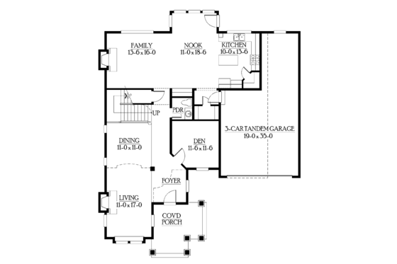 Floor Plan - Main Floor for Craftsman House Plan #132-320 - 3 bed, 2.5 bath