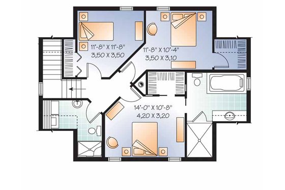 Floor Plan - Upper Floor for Colonial House Plan #23-2487 - 3 bed, 2.5 bath