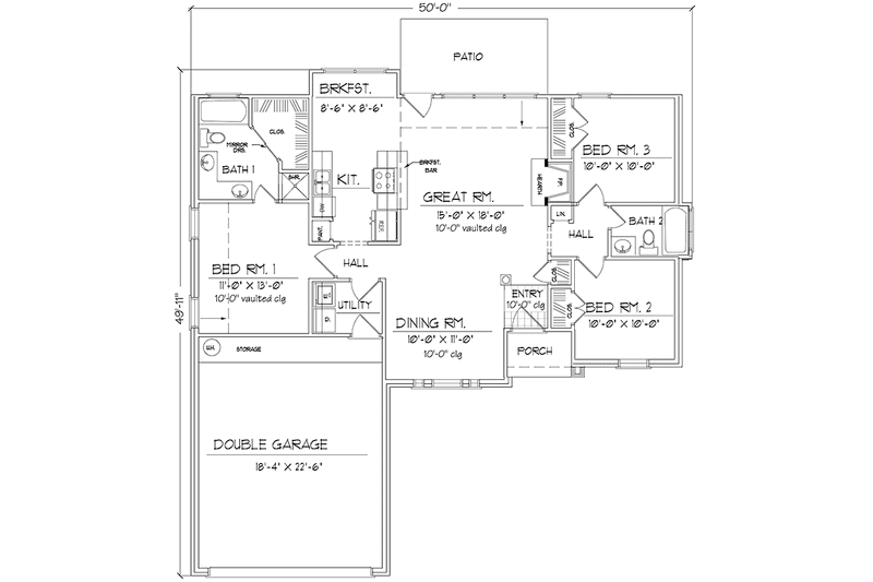 Architectural House Design - Floor Plan - Main Floor for Traditional House Plan #42-671 - 3 bed, 2 bath