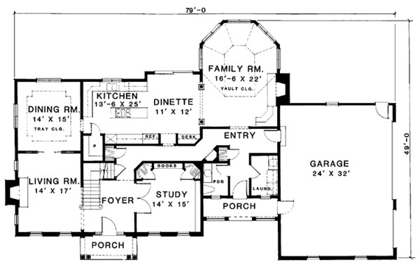 Architectural House Design - Colonial Floor Plan - Main Floor Plan #1001-83
