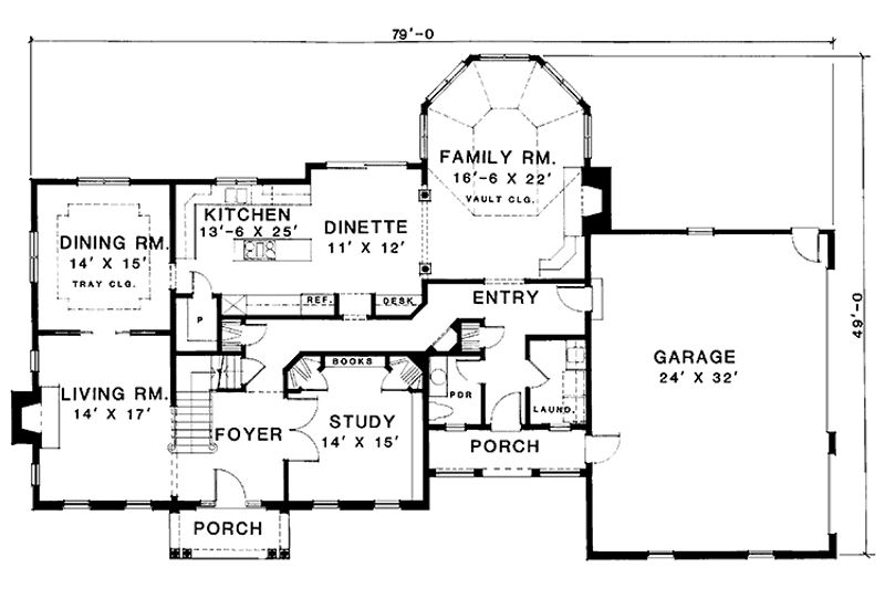 Architectural House Design - Floor Plan - Main Floor for Colonial House Plan #1001-83 - 4 bed, 3.5 bath