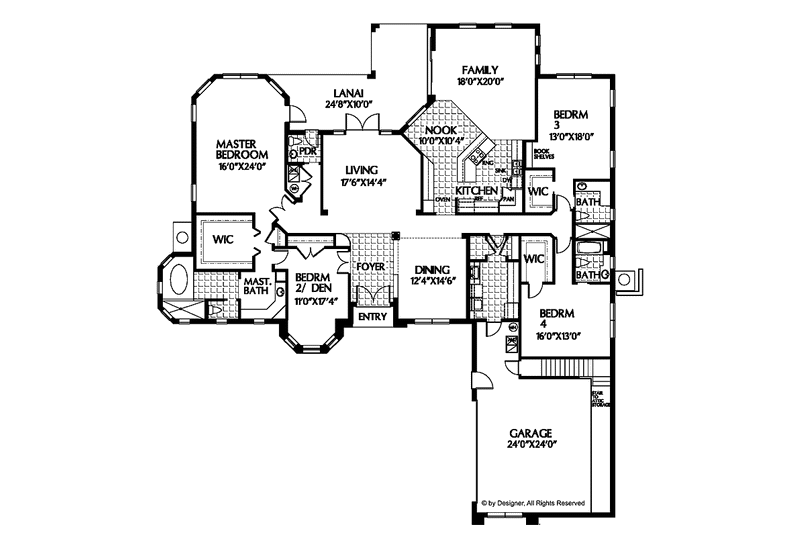 Dream House Plan - Floor Plan - Main Floor for Mediterranean House Plan #999-17 - 4 bed, 3.5 bath