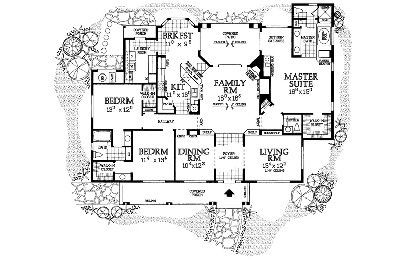 House Blueprint - Floor Plan - Main Floor for Country House Plan #72-1006 - 3 bed, 2.5 bath
