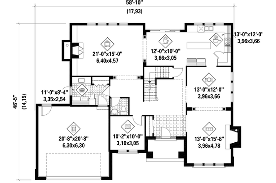 Floor Plan - Main Floor for Traditional House Plan #25-4629 - 4 bed, 4 bath