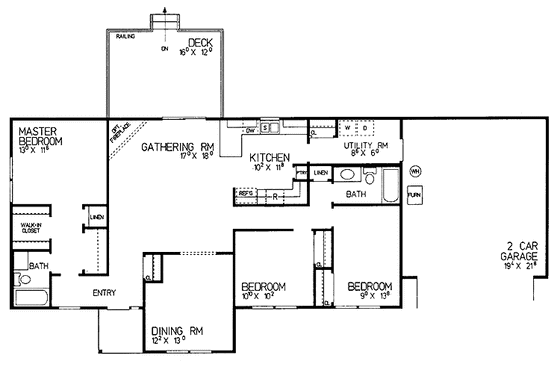 Floor Plan - Main Floor for Ranch House Plan #72-1034 - 3 bed, 2 bath