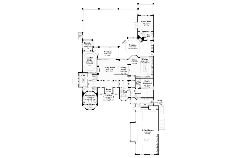 House Design - Floor Plan - Main Floor for Mediterranean House Plan #930-440 - 5 bed, 5.5 bath