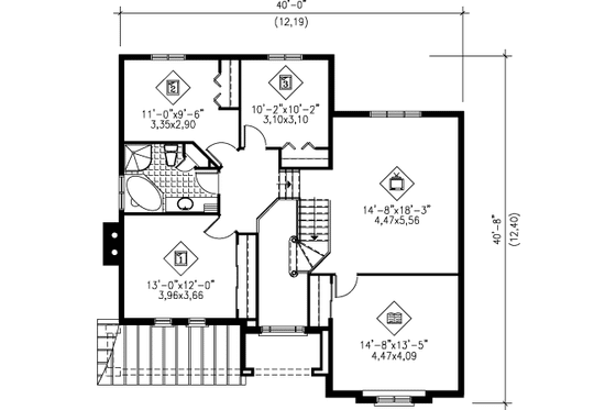 Floor Plan - Upper Floor for European House Plan #25-4155 - 3 bed, 1.5 bath