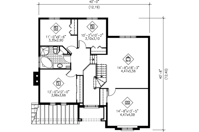 Home Plan - Floor Plan - Upper Floor for European House Plan #25-4155 - 3 bed, 1.5 bath