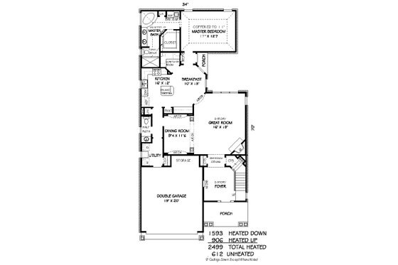 Floor Plan - Main Floor for Bungalow House Plan #424-212 - 3 bed, 2.5 bath