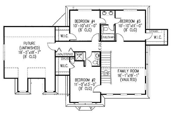 Floor Plan - Upper Floor for Country House Plan #11-252 - 4 bed, 3 bath