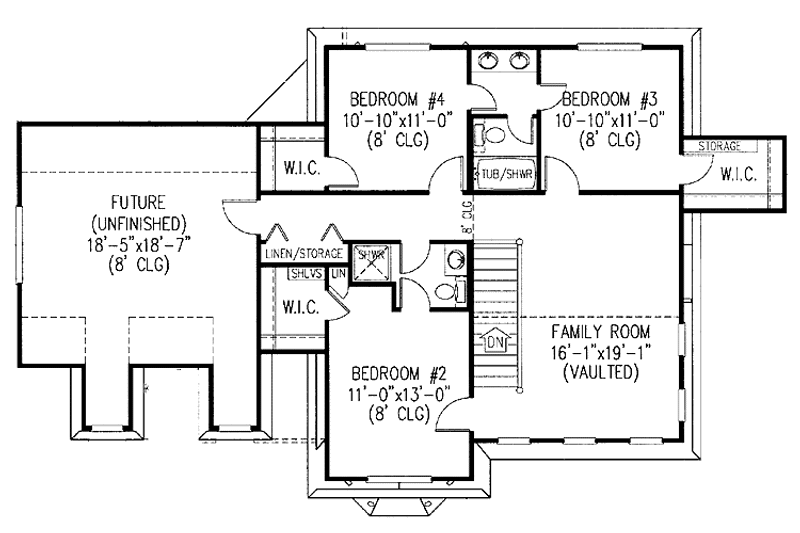 Dream House Plan - Floor Plan - Upper Floor for Country House Plan #11-252 - 4 bed, 3 bath