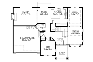 Floor Plan - Main Floor for Craftsman House Plan #132-303 - 3 bed, 2.5 bath