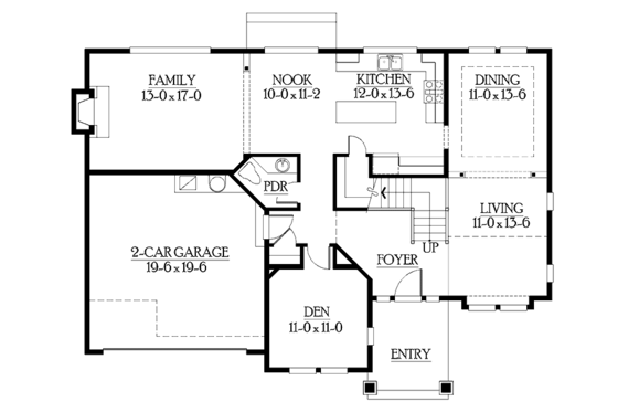 Floor Plan - Main Floor for Craftsman House Plan #132-303 - 3 bed, 2.5 bath