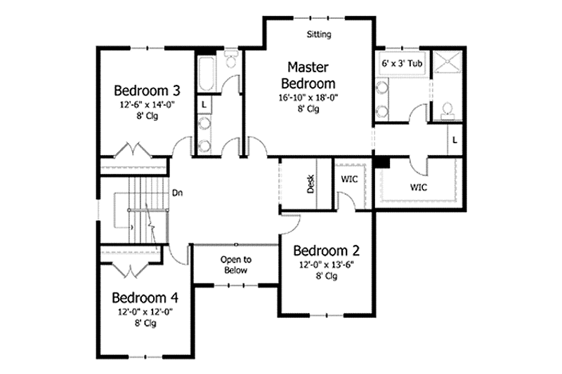 Home Plan - Floor Plan - Upper Floor for Colonial House Plan #51-1007 - 4 bed, 2.5 bath