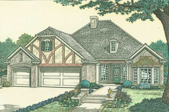 Exterior - Front Elevation for Tudor House Plan #310-428 - 3 bed, 2.5 bath
