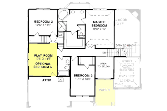Floor Plan - Upper Floor for Traditional House Plan #20-172 - 5 bed, 3 bath