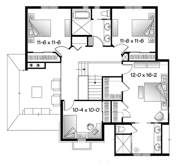Architectural House Design - European Floor Plan - Upper Floor Plan #23-2579
